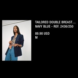 Double breasted navy blazer by ZARA size M